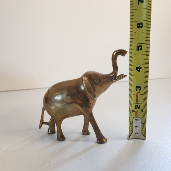 Vintage Mid Century Modern MCM Brass Elephant Figurine Statue 1960s Trunk Up - Picture 7 of 8